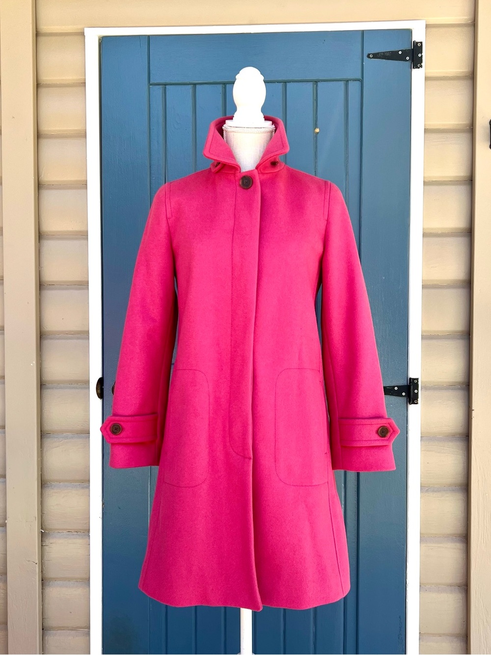 J. Crew Bright Pink Wool-Blend Trench Coat Women’s Size PXS